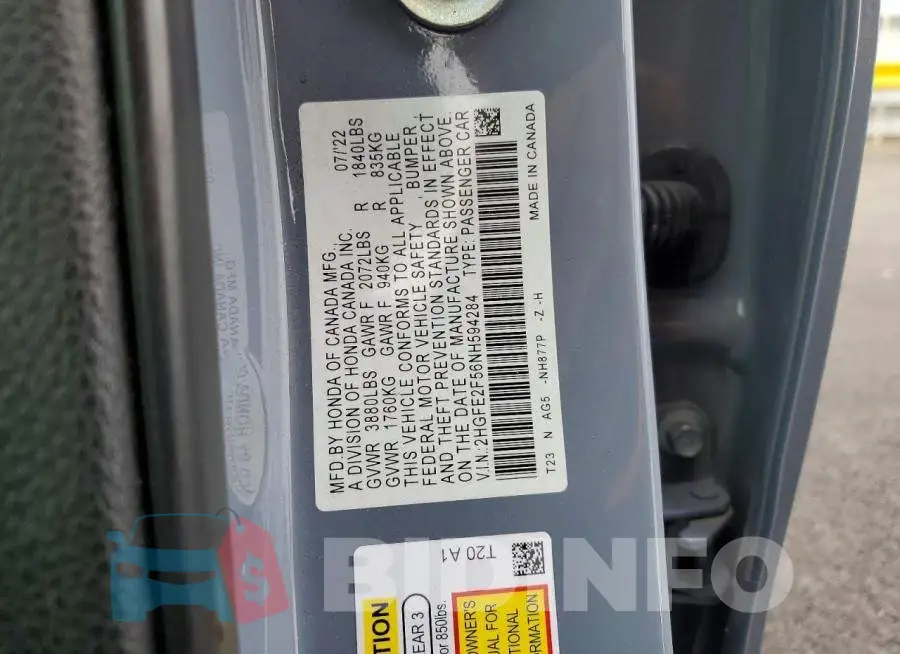 2HGFE2F56NH594284 Photo# 13