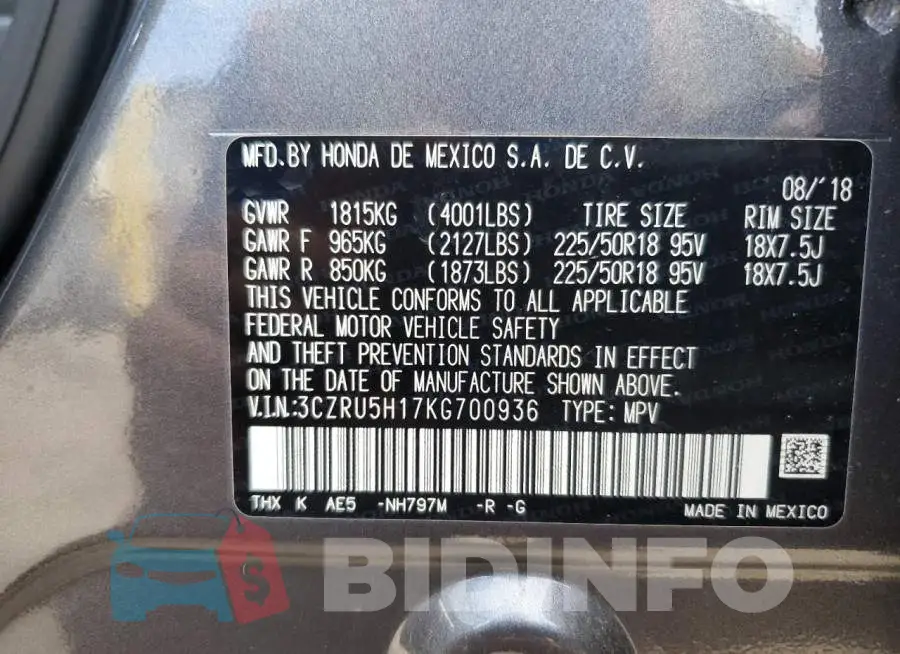 3CZRU5H17KG700936 Photo# 13