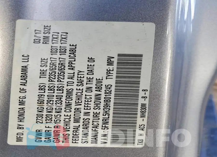 5FNRL5H39HB018245 Photo# 14