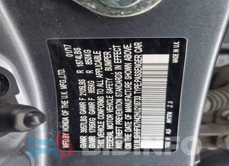 SHHFK7H42HU218733 Photo# 12