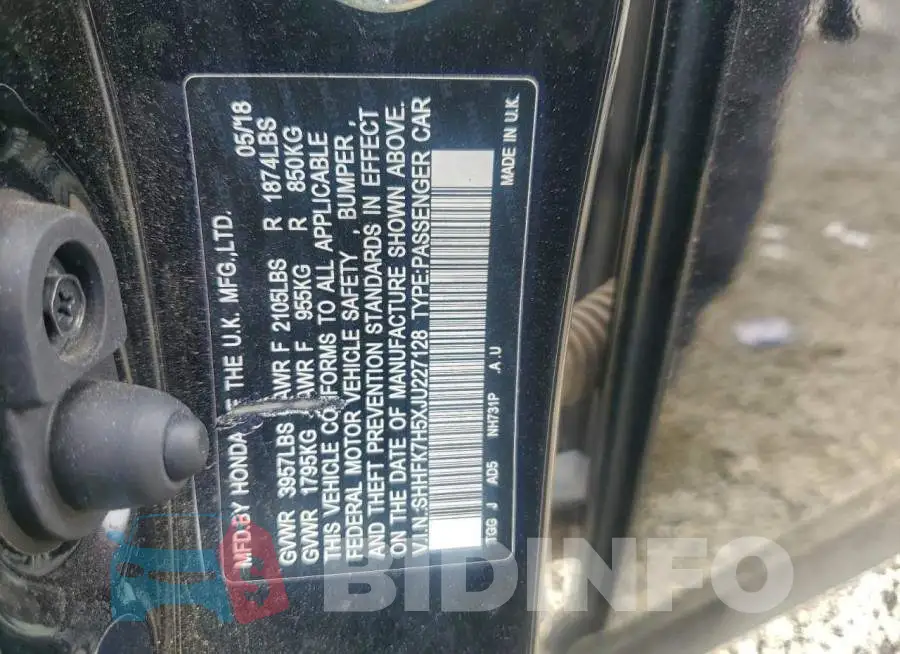 SHHFK7H5XJU227128 Photo# 13