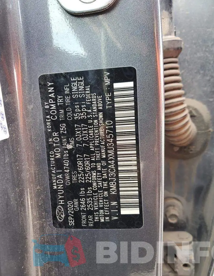 KM8J3CA4XMU345710 Photo# 12