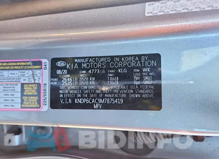 KNDP6CAC9M7875419 Photo# 13