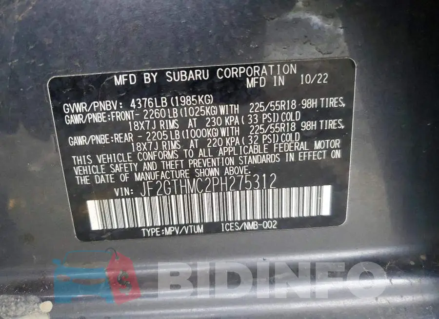 JF2GTHMC2PH275312 Photo# 13