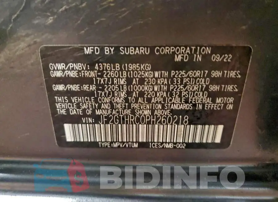 JF2GTHRC0PH260218 Photo# 13
