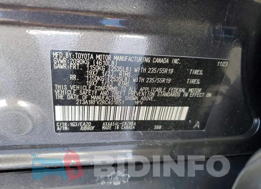 2T3A1RFV2RC401651 Photo# 13
