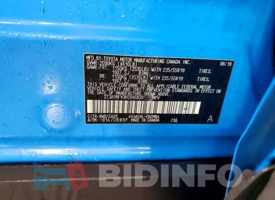 2T3A1RFV3KC046835 Photo# 13
