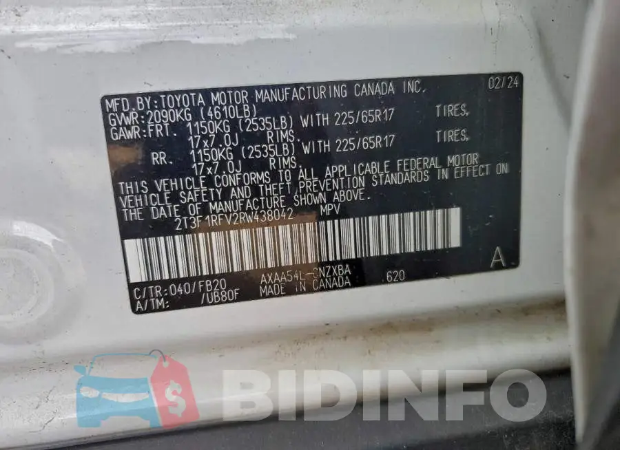 2T3F1RFV2RW438042 Photo# 12