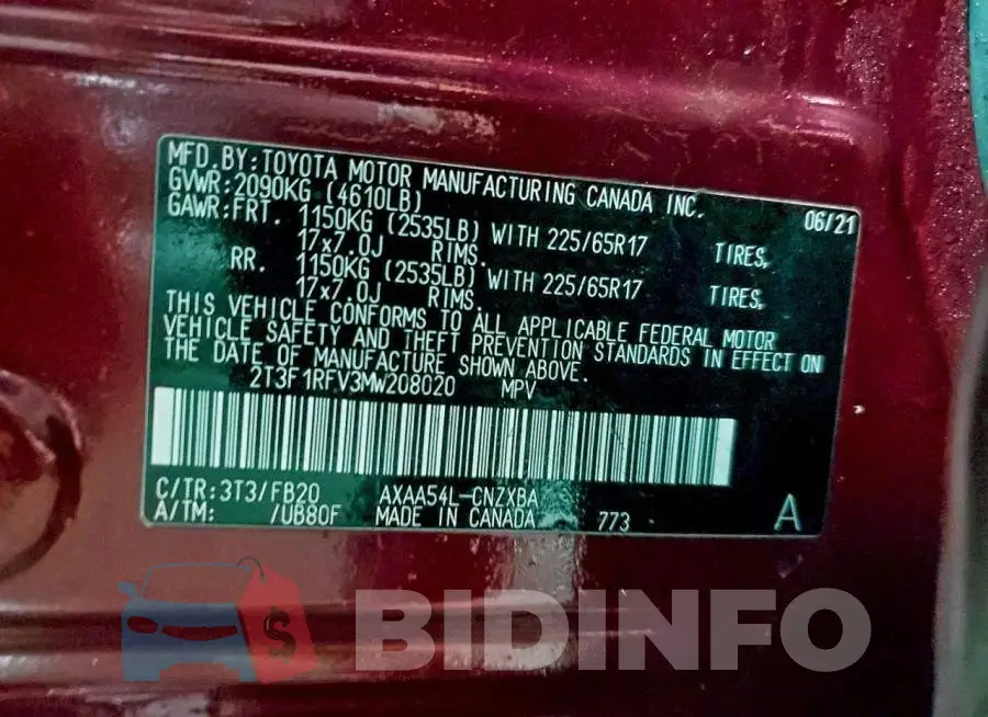2T3F1RFV3MW208020 Photo# 13