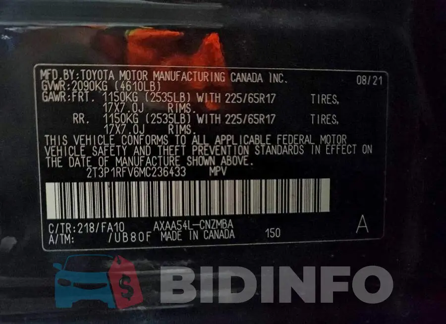 2T3P1RFV6MC236433 Photo# 14