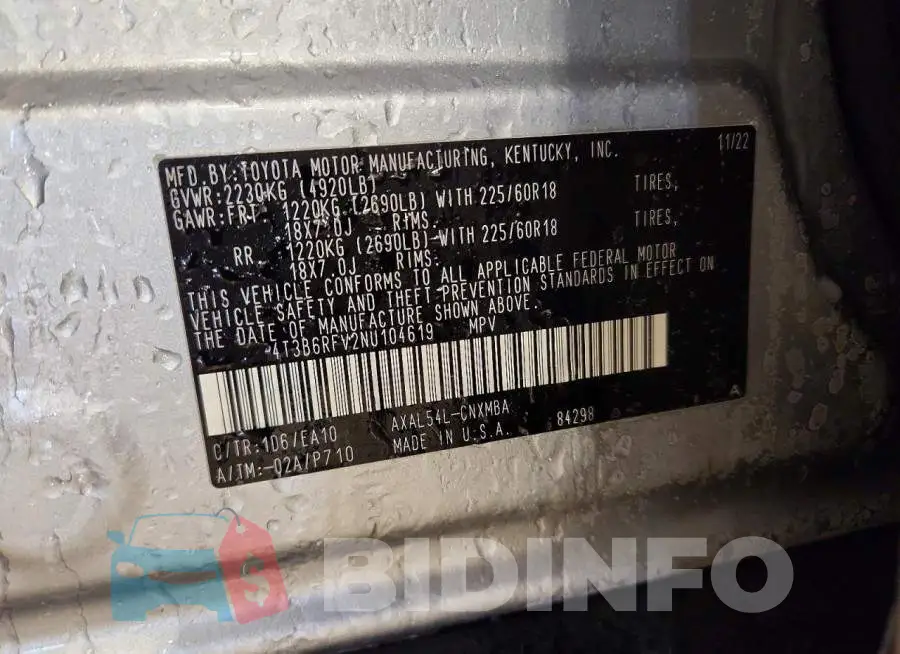 4T3B6RFV2NU104619 Photo# 14