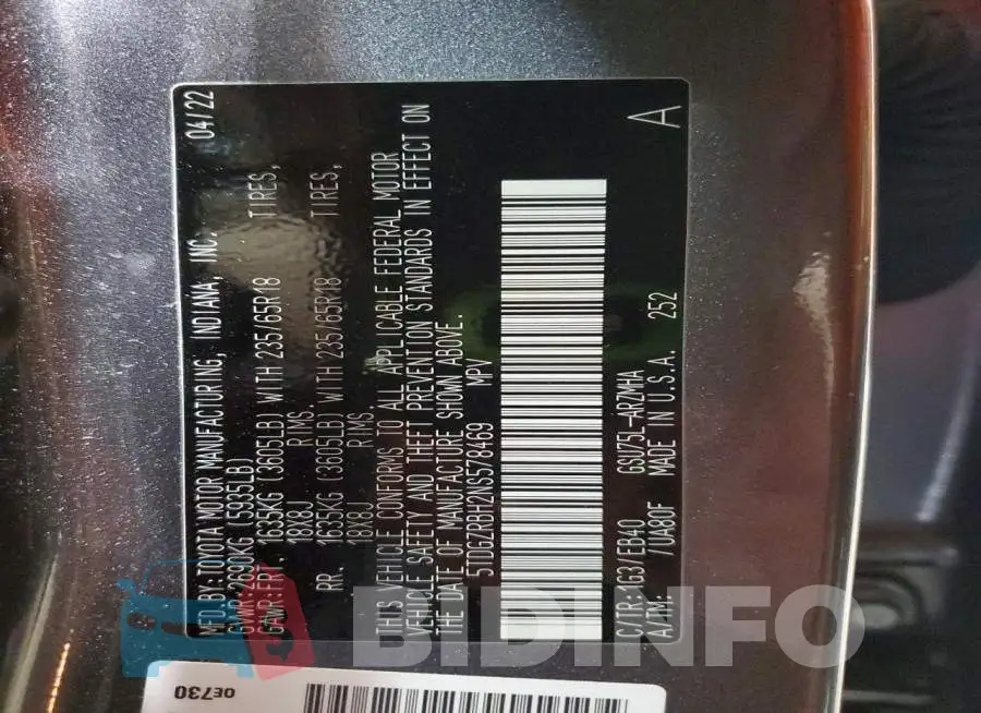5TDGZRBH2NS578469 Photo# 13