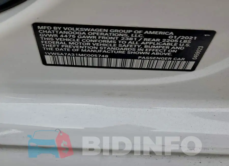 1VWSA7A31MC005748 Photo# 12