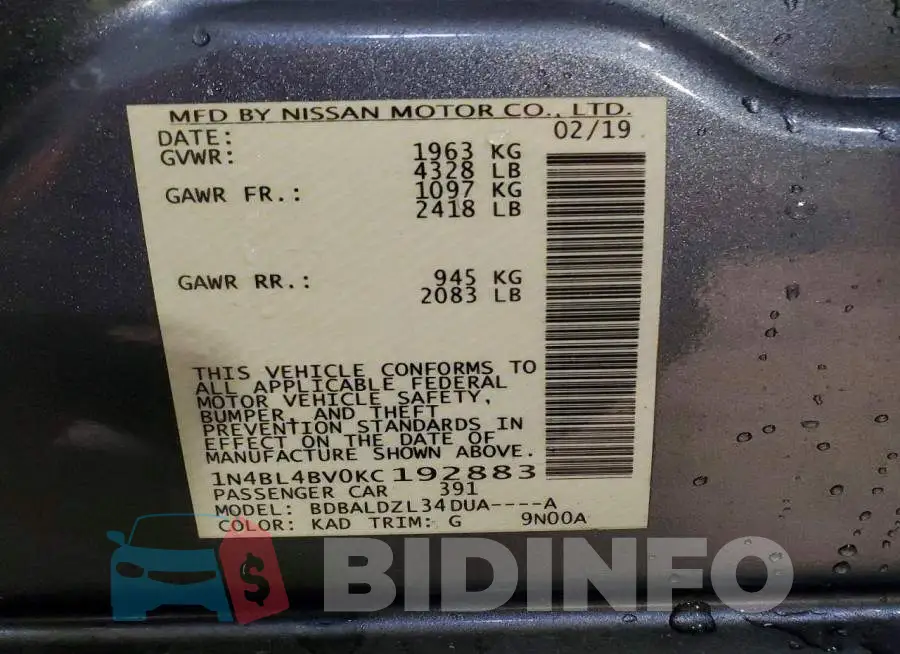 1N4BL4BV0KC192883 Photo# 13