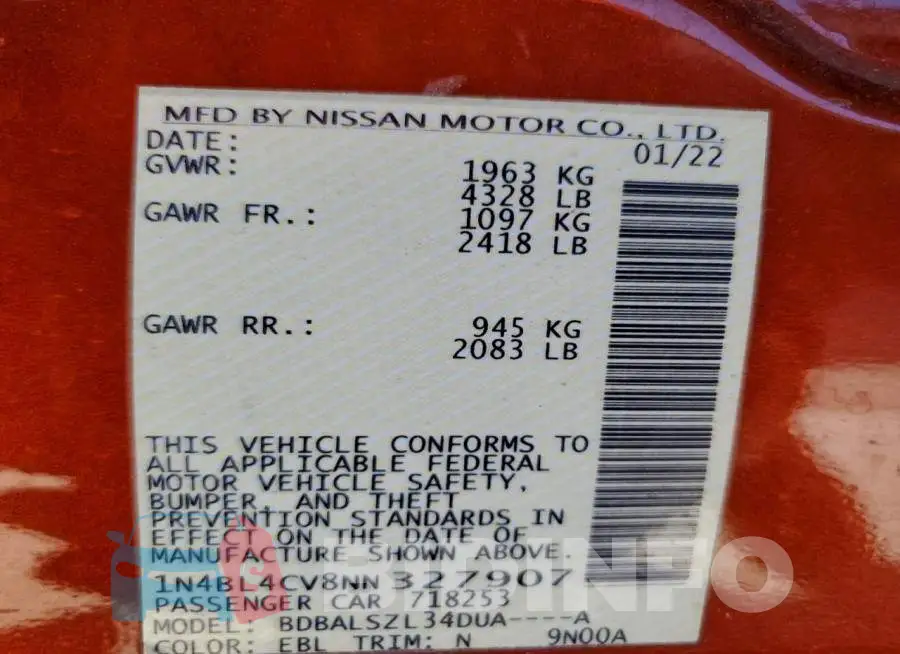 1N4BL4CV8NN327907 Photo# 12