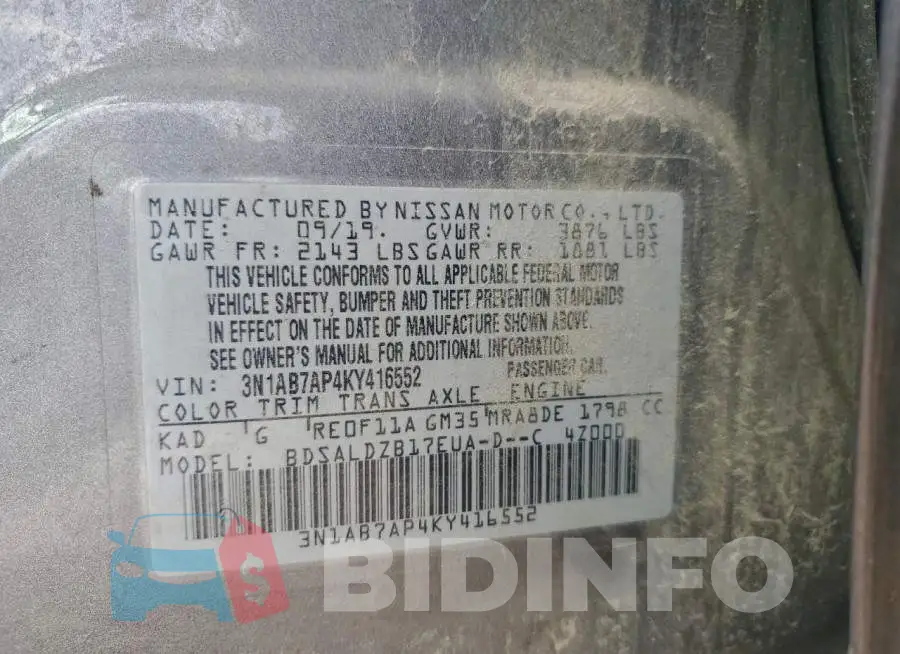 3N1AB7AP4KY416552 Photo# 13