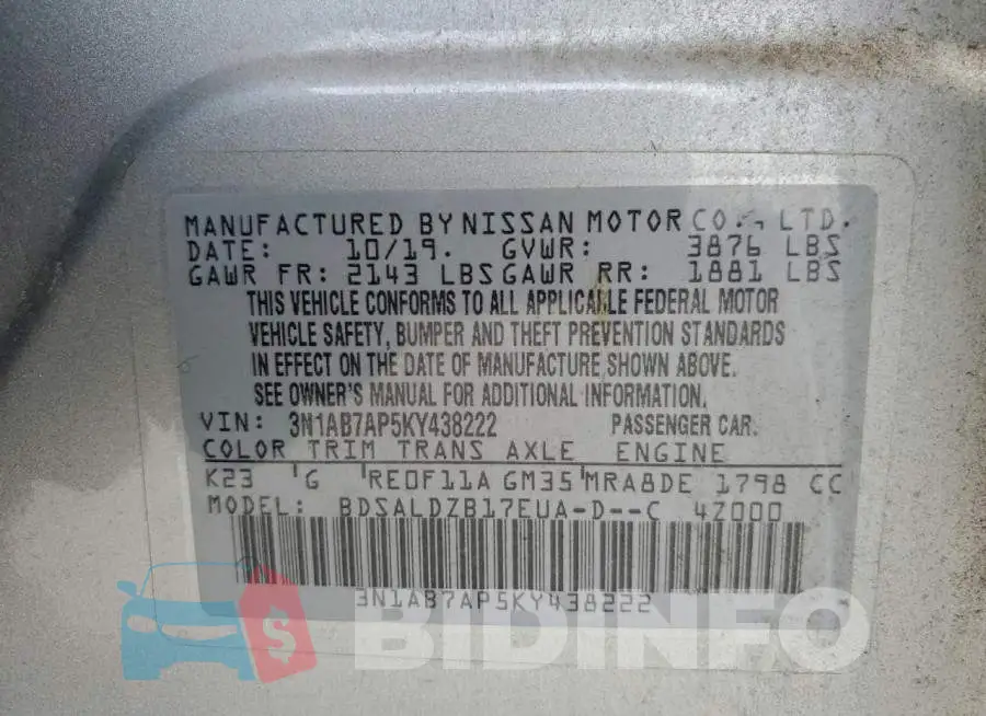 3N1AB7AP5KY438222 Photo# 12
