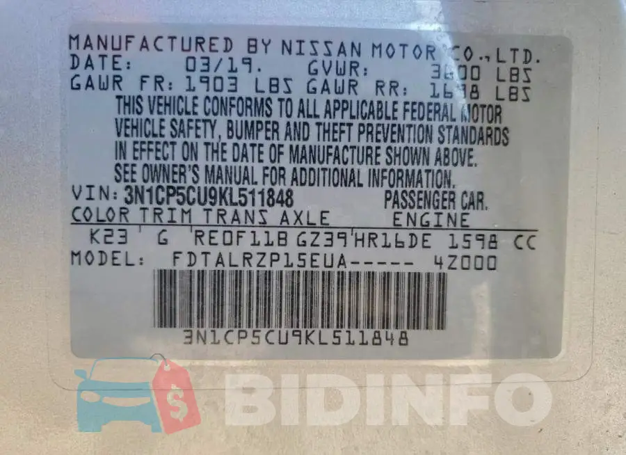 3N1CP5CU9KL511848 Photo# 13