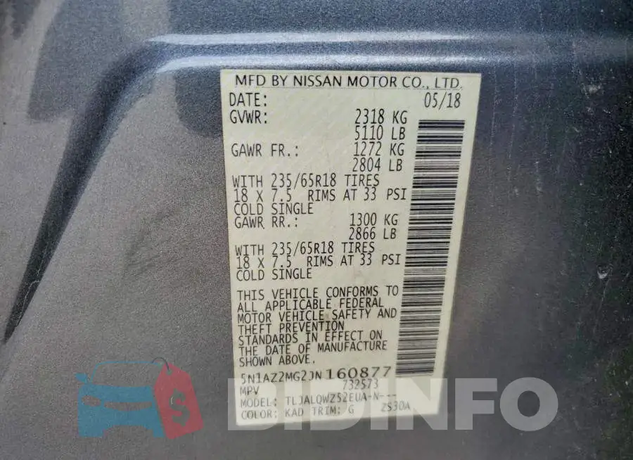5N1AZ2MG2JN160877 Photo# 14