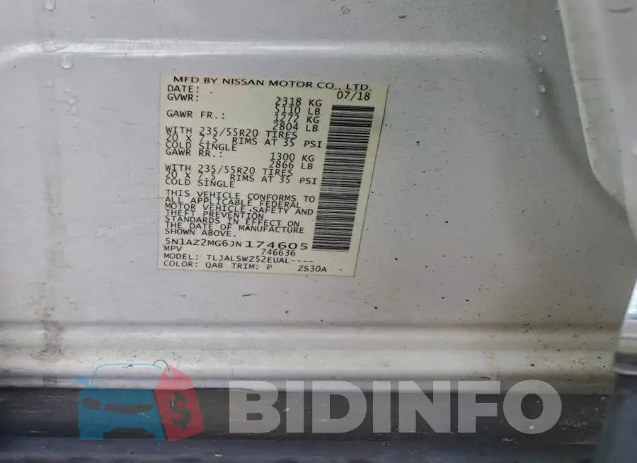 5N1AZ2MG6JN174605 Photo# 13