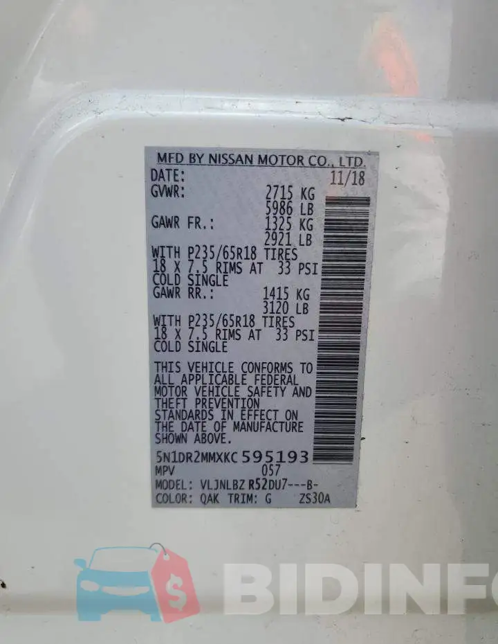 5N1DR2MMXKC595193 Photo# 13