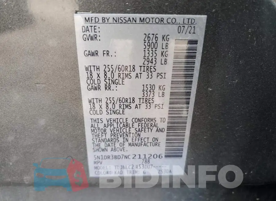 5N1DR3BD7NC211206 Photo# 14