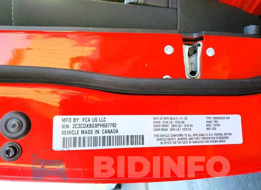 2C3CDXBG8PH687792 Photo# 13
