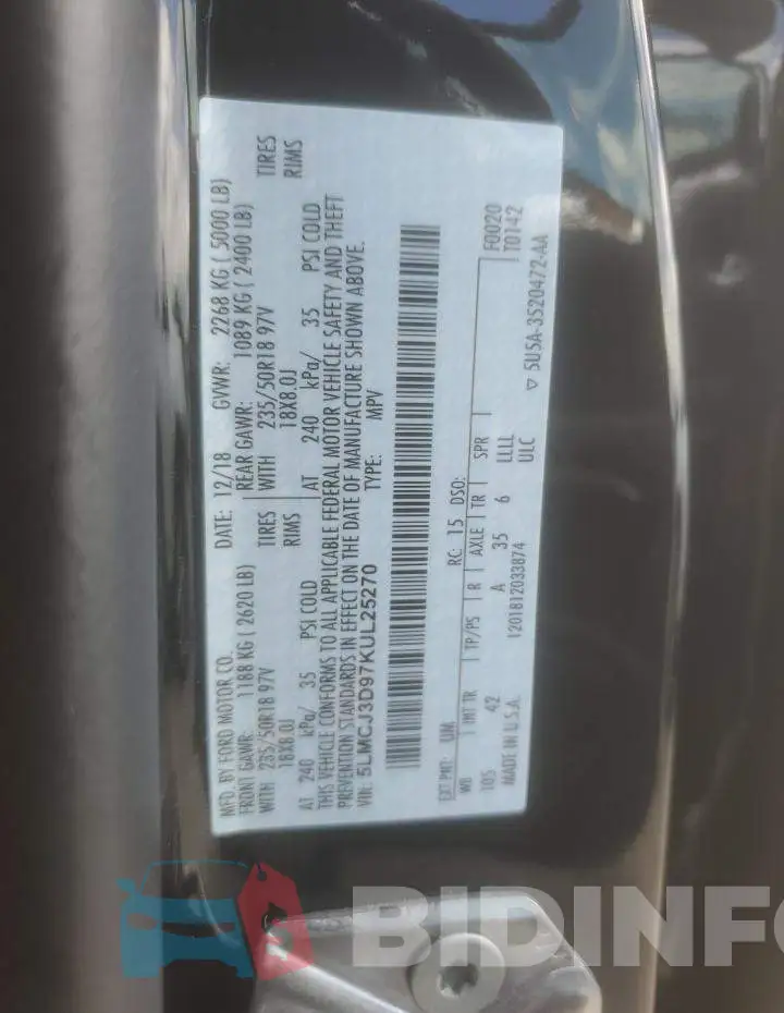 5LMCJ3D97KUL25270 Photo# 14