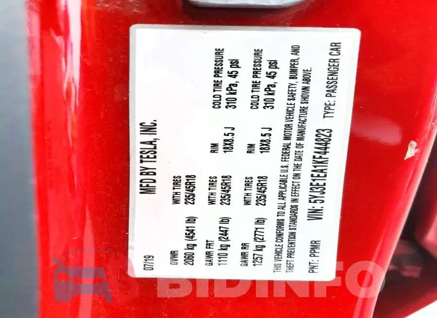 5YJ3E1EA1KF444823 Photo# 12