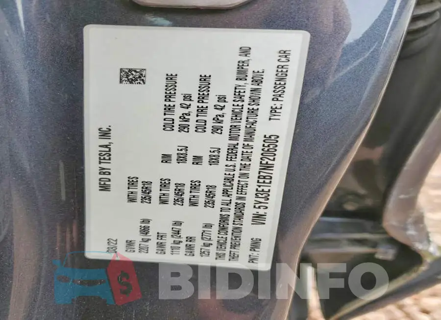 5YJ3E1EB7NF206505 Photo# 12