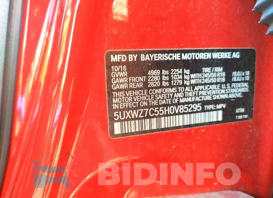 5UXWZ7C55H0V85295 Photo# 13