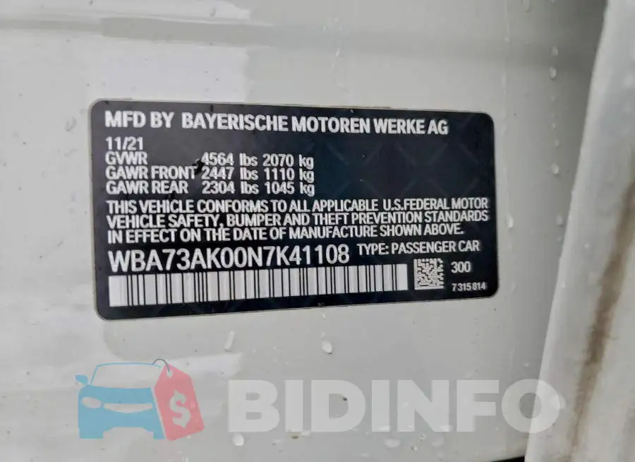 WBA73AK00N7K41108 Photo# 12