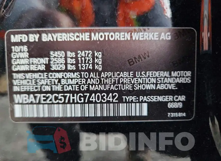 WBA7E2C57HG740342 Photo# 12