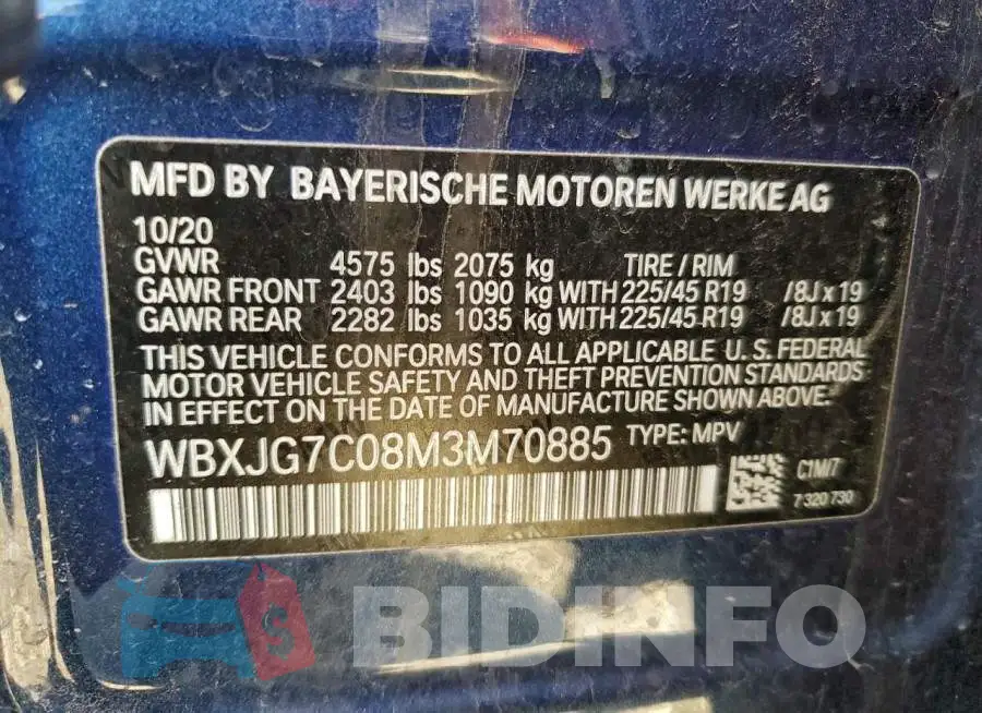 WBXJG7C08M3M70885 Photo# 13