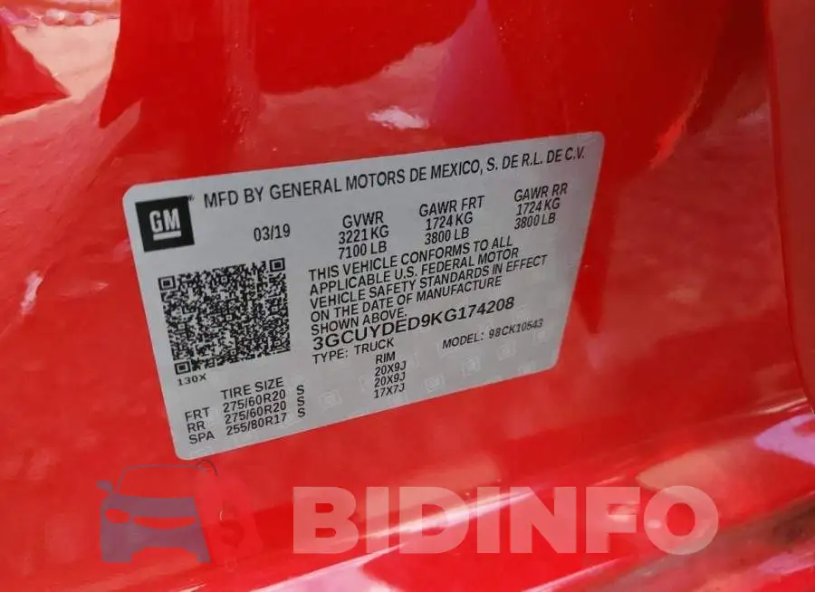 3GCUYDED9KG174208 Photo# 12