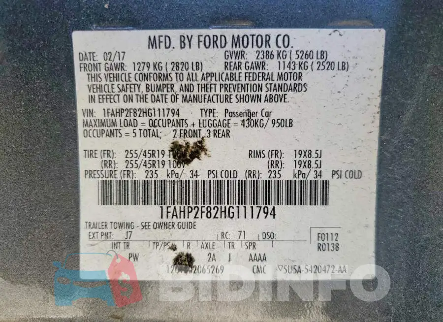 1FAHP2F82HG111794 Photo# 13