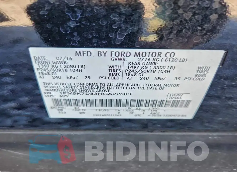 1FM5K7D83HGA22503 Photo# 13