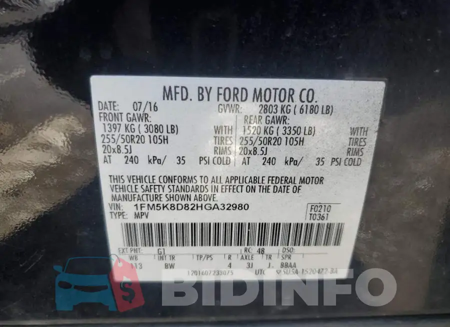 1FM5K8D82HGA32980 Photo# 13