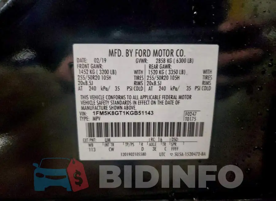 1FM5K8GT1KGB51143 Photo# 13