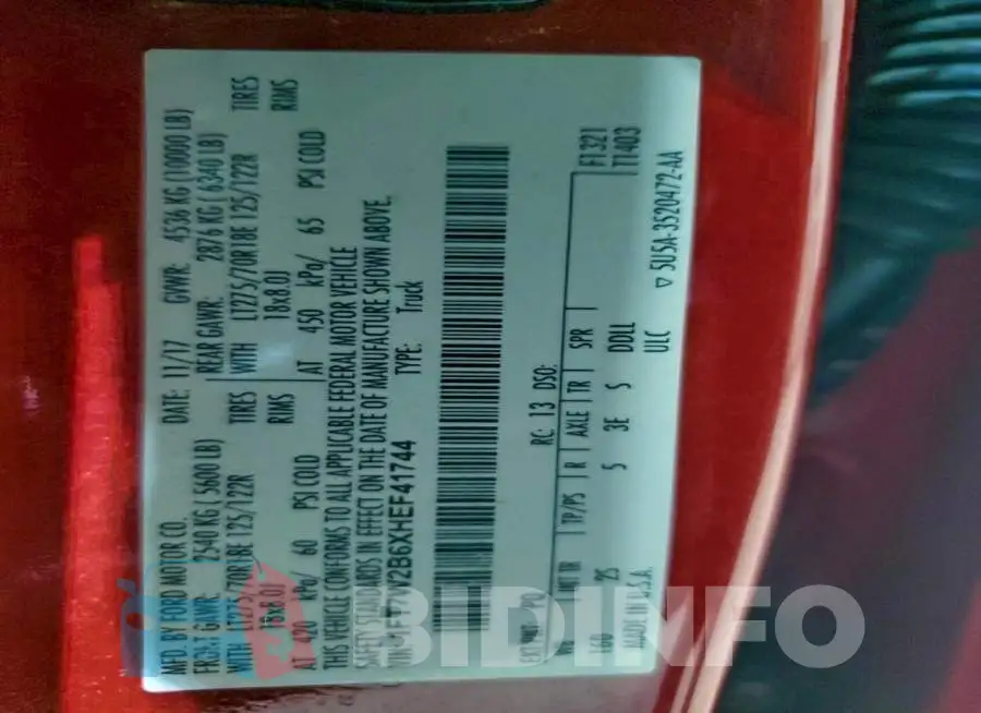 1FT7W2B6XHEF41744 Photo# 12