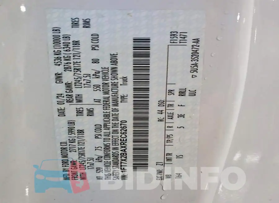 1FT7X2BAXREC62670 Photo# 12