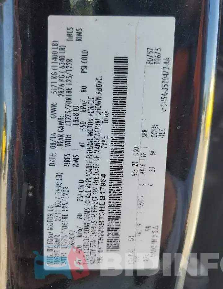 1FT8W3BT3HEB17984 Photo# 13