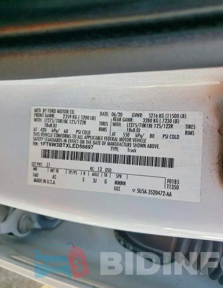 1FT8W3BTXLED56697 Photo# 12