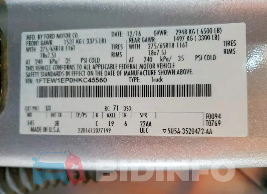 1FTEW1EP0HKC45560 Photo# 12