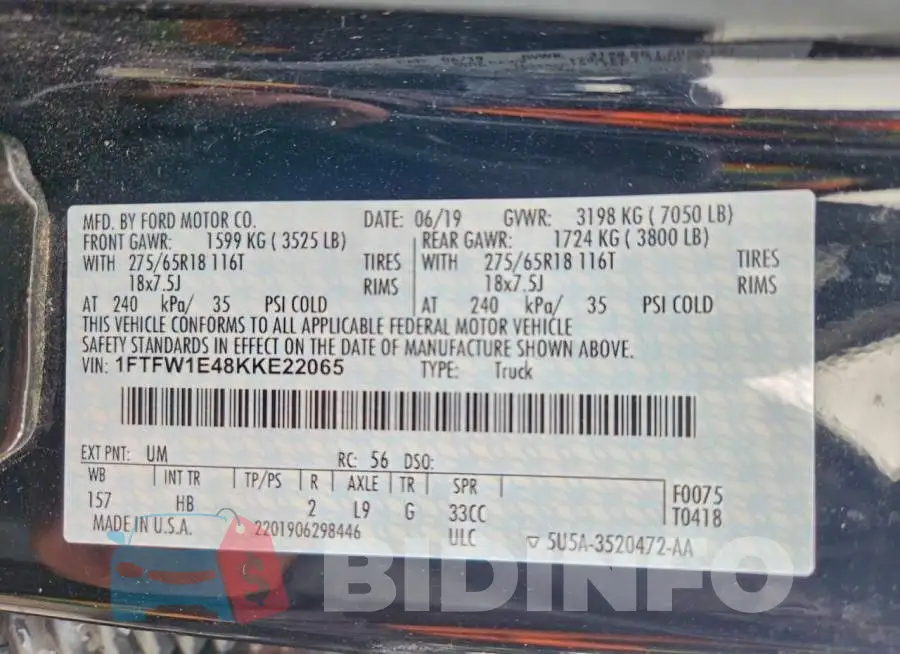 1FTFW1E48KKE22065 Photo# 12