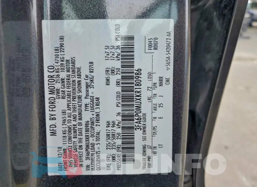 3FA6P0MUXKR180986 Photo# 12