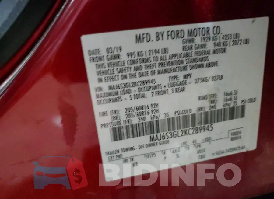 MAJ6S3GL2KC289945 Photo# 13