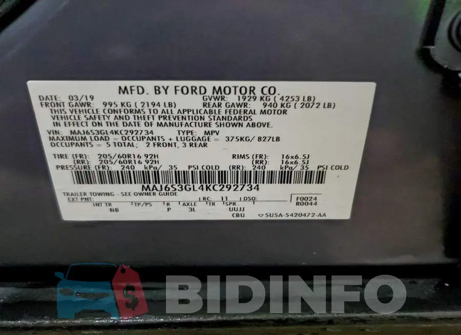MAJ6S3GL4KC292734 Photo# 13