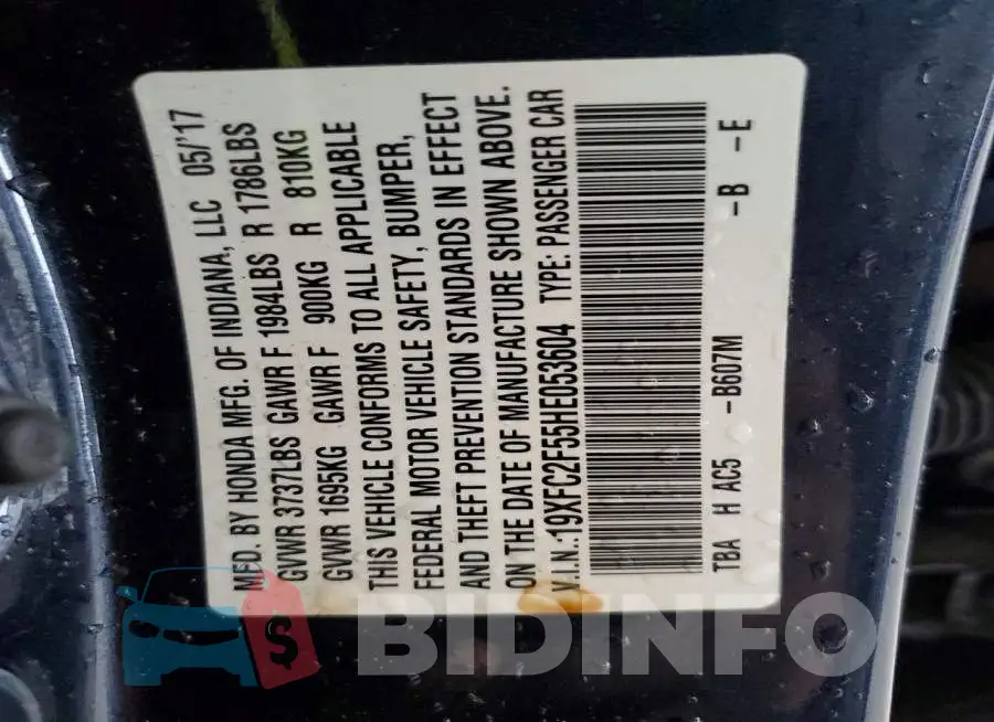 19XFC2F55HE053604 Photo# 12