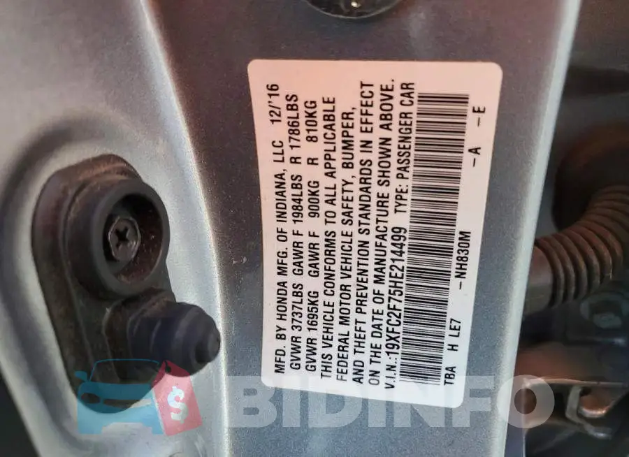 19XFC2F75HE214499 Photo# 12